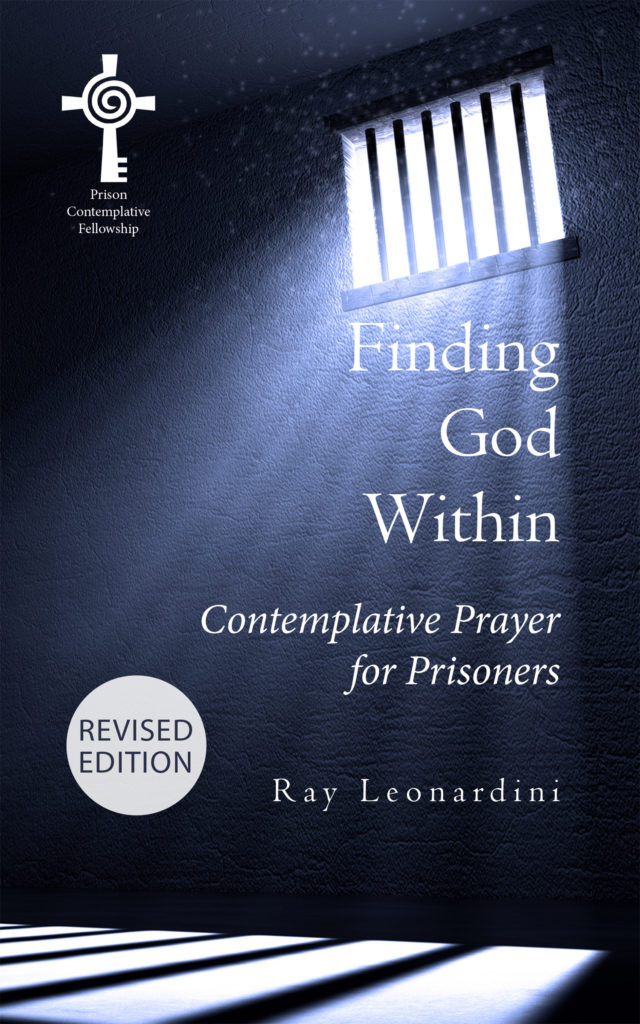 Book cover of Finding God Within. The title is in white, aligned to the right margin of the book. The background shows a prison cell.